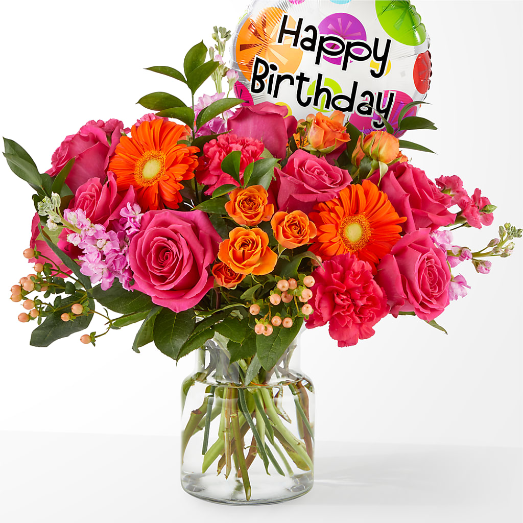 Fiesta Bouquet with Birthday Balloon – Jose Arrangements, Los Angeles CA