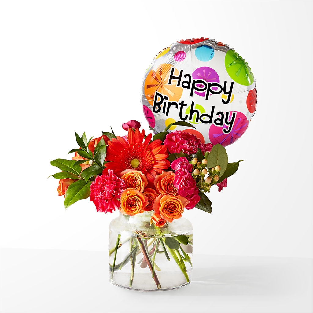 Fiesta Bouquet with Birthday Balloon – Jose Arrangements, Los Angeles CA