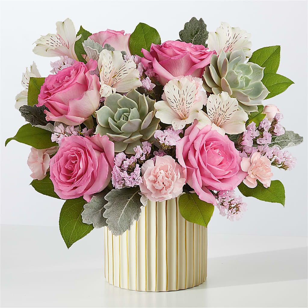 Dusty Rose Bouquet with Ivory Vase – Jose Arrangements, Los Angeles CA