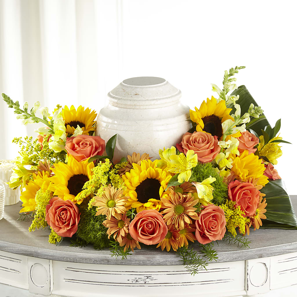 Faithful Sunflower Cremation Adornment – Jose Arrangements, Los Angeles CA