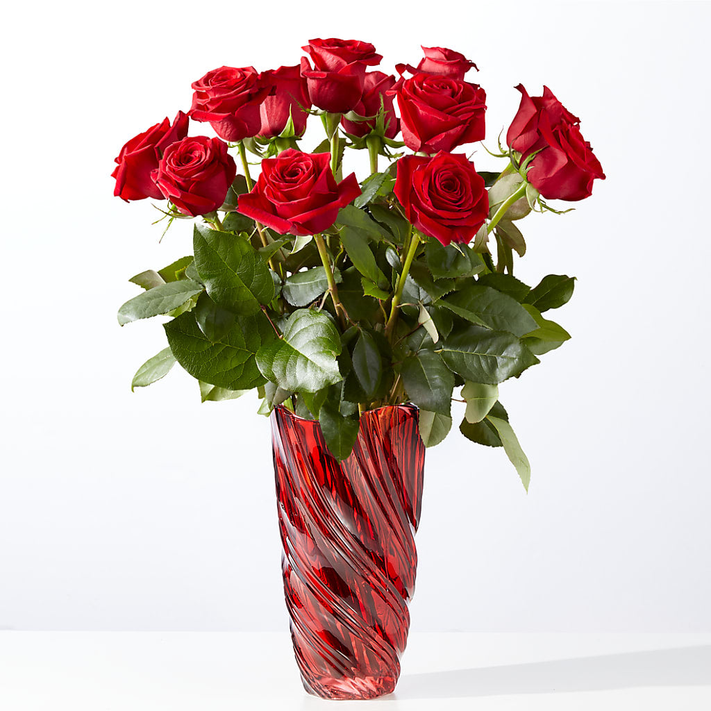 Classic Love Red Rose Bouquet with Luxe Swirl Vase – Jose Arrangements, Los Angeles CA
