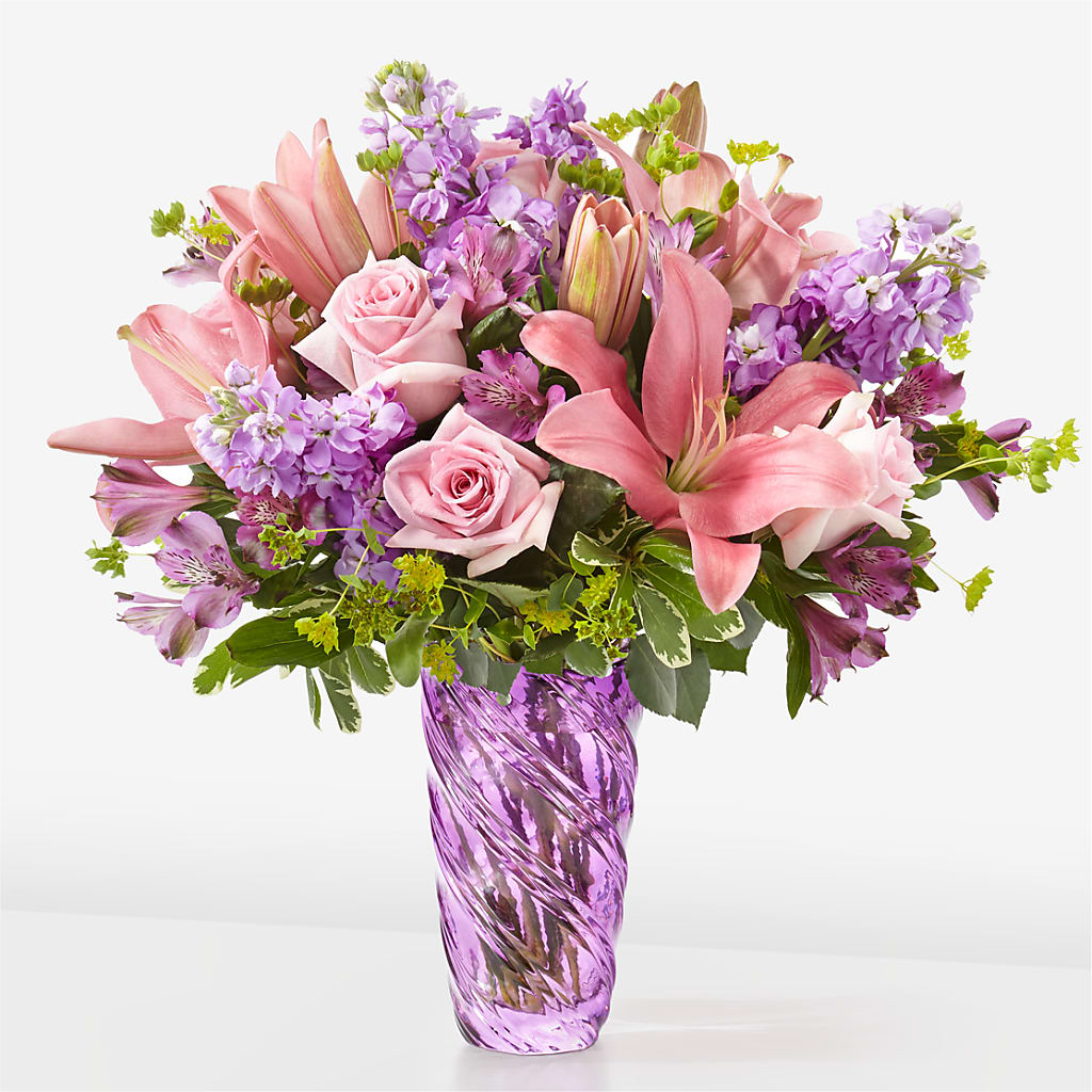 Precious Petals Bouquet with Luxe Swirl Vase – Jose Arrangements, Los Angeles CA