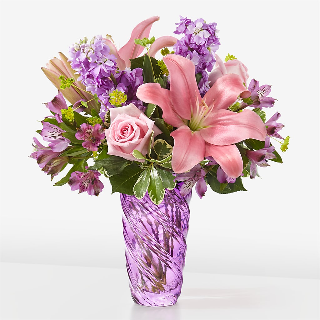 Precious Petals Bouquet with Luxe Swirl Vase – Jose Arrangements, Los Angeles CA